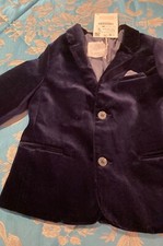 Zara Toddler Boys Velvet Suit Jacket Blazer Navy Blue 2/3 Years