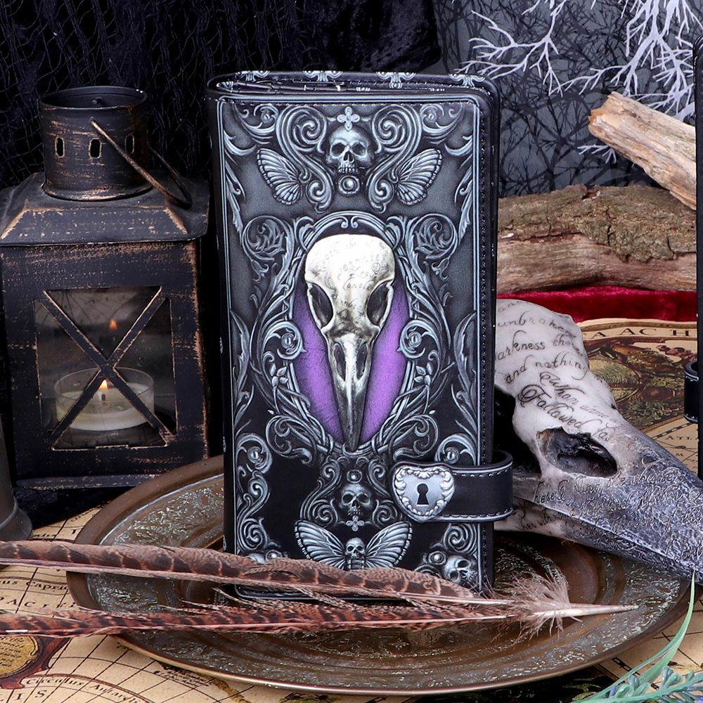 PURSE 18.5cm EDGARS RAVEN EDGAR ALLEN POE PAGAN GOTHIC NEW EMBOSSED NEMESIS NOW