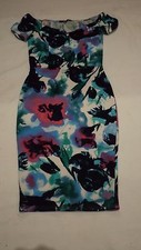 LADIES TFNC S UK 8 ? EUR 34 ? CHEST 28" WHITE FLORAL MIDI BODYCON  PENCIL DRESS 