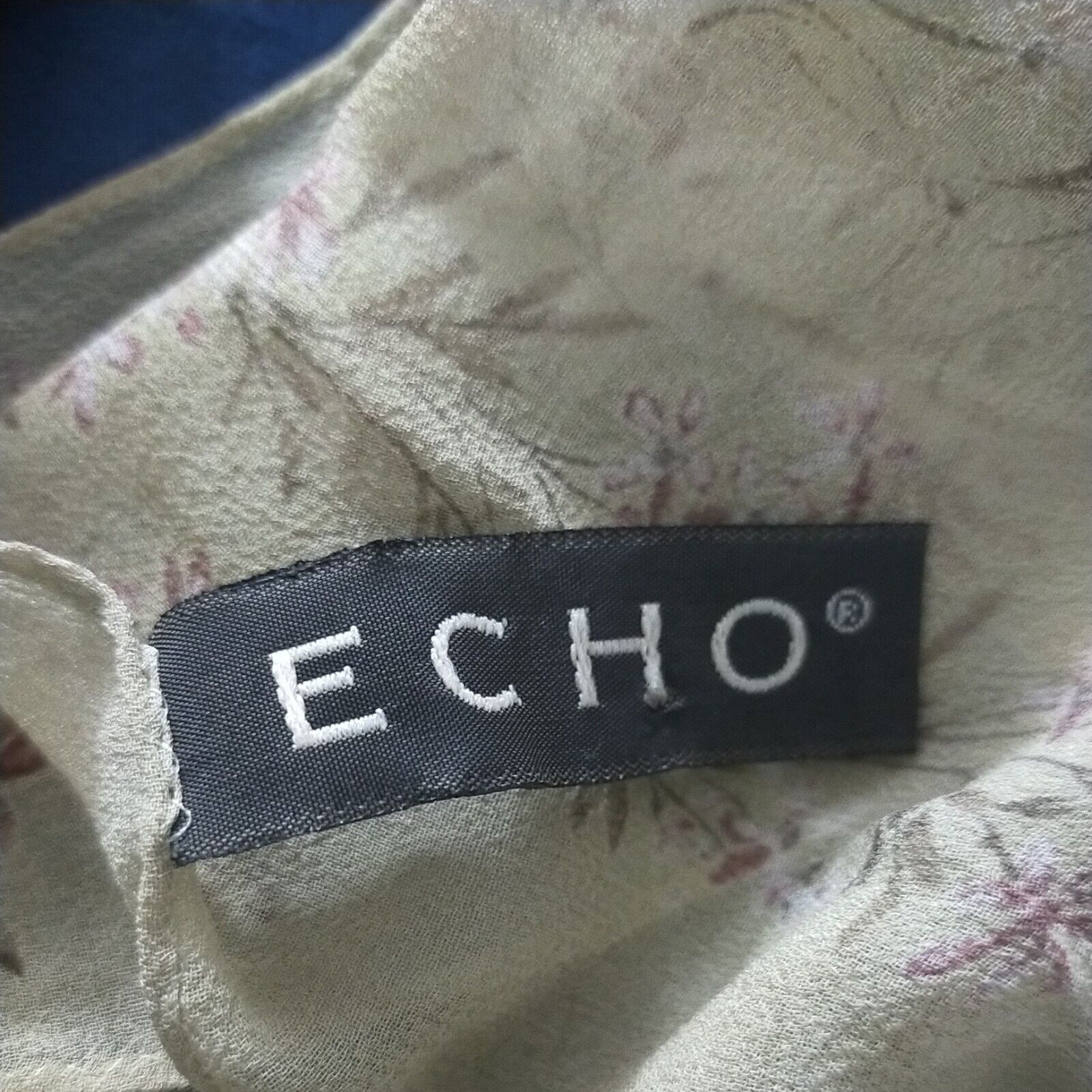 ECHO FLORAL BEIGE LONG silk scarf 50/11 in MADE I… - image 3