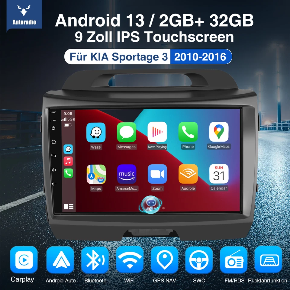 Für KIA Sportage 3 2010-2016 32GB Android 13 Carplay Autoradio GPS Navi RDS WIFI - Bild 2 von 4