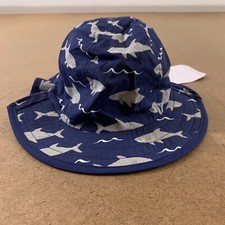 Pottery Barn Baby Size 3-12 Months Navy Shark Print Reversible Sun Hat NWT