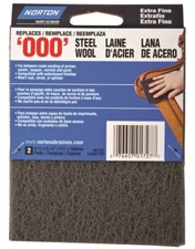 Norton 01727 Steel Wool Pads, Set of 2, #000 Grit, Extra Fine, Gray