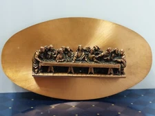 VINTAGE INNOVATIVE RELIEF 3D JESUS LAST SUPPER COPPER TONE ALL PLAQUE 6" X 10"