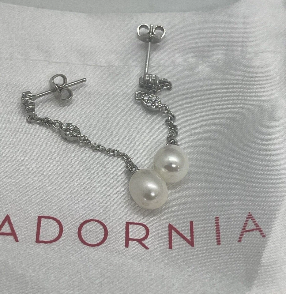 NEW ADORNIA White Rhodium Plated Swarovski & 7mm Freshwater Pearl Drop Earrings - Image 3 of 4