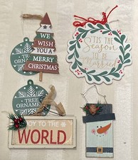 Set of 4 Farmhouse Christmas Ornaments Rustic Country Wood New w/ Tags 