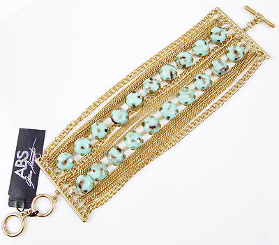 ABS by Allen Schwartz Gold Tone Turquoise Epoxy Multi Row Toggle Bracelet $75