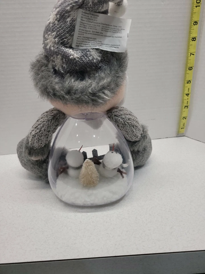 Plush Santa Claus Light Up Plastic Globe Grey White 9" Tall Christmas Farmhouse - Изображение 3 из 4