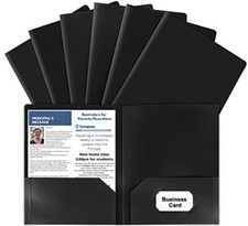 6 Pack File Folders with Pockets and Business Card Slot, Letter Size Black