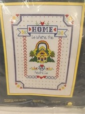 NEW NOS Vtg 1984 Colorful Cottage Home Sampler Counted Cross Stitch Kit 11x14