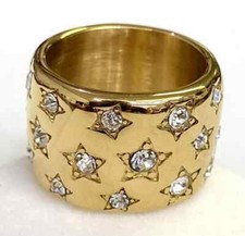 HSN Emma Skye Crystal Stainless Steel Star-Studded Wide Band Ring Size 5