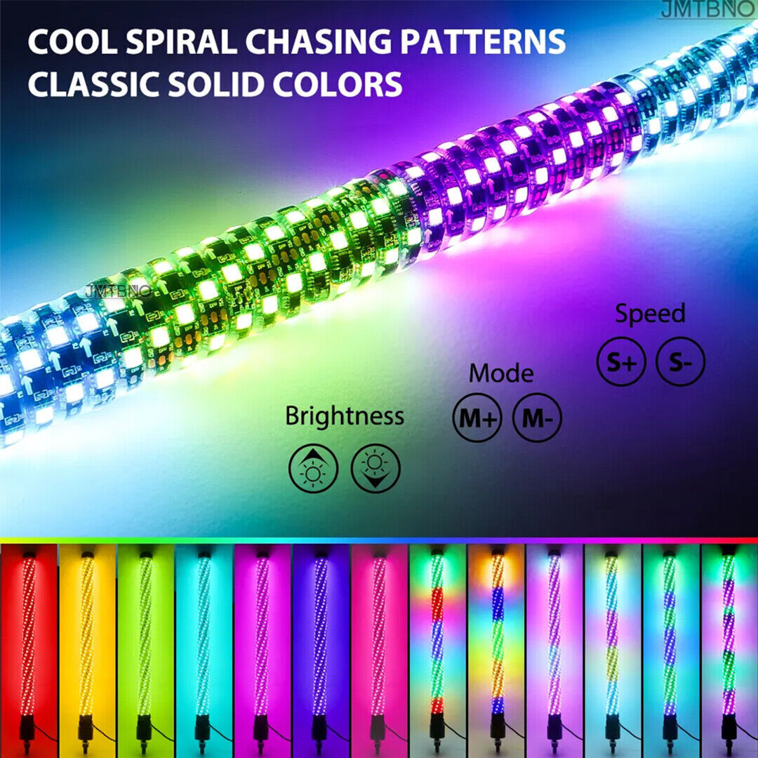 Antenas De Luz LED Espiral RGB Para ATV/UTV (Can-am X3, RZR) - 2 Pies, Control Remoto, 3 Años Garantía