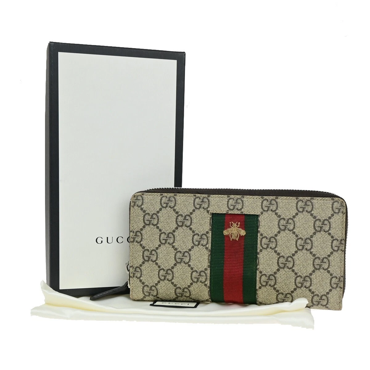 Portefeuille GUCCI Sherry GG motif longue fermeture éclair autour cuir suprême marron 65EC844