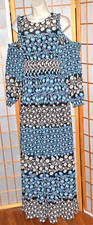 ELIZA J. Black&Blue Cold Shoulder Long Sleeve Lined Crepe Maxi Dress~LikeNew~ 8
