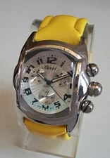 MEN'S SILVER DIAL YELLOW LEATHER BAND FASHION DRESSY CASUAL HIP HOP WATCH
