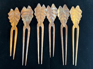 Koa Wood Tropical Leaf Hair Sticks Lot (6)