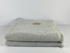 Eco Melange Bath Towels Rayon Bamboo Gray White with Fringe Cotton Set of 2 NEW