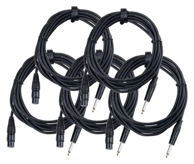 5x 5m Micro Femelle XLR 3pin vers Jack 1/4" Microphone Câble Audio Signal Noir - Photo 1/4