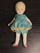 Vintage Bisque Collectible Doll From Japan. Jointed. Dress, Painted Shoes. 7"  