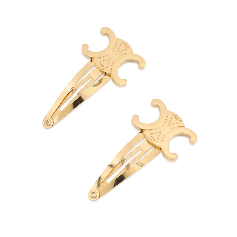 Celine — CELINE Triomphe Snap Hair Clips (Set of 2) Gold Plated/Steel Gold 46Z656BSL.35OR