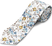 Cotton Floral Ties for Men 2.76" Men's Skinny Tie Linen Flower Printed Neck Tie