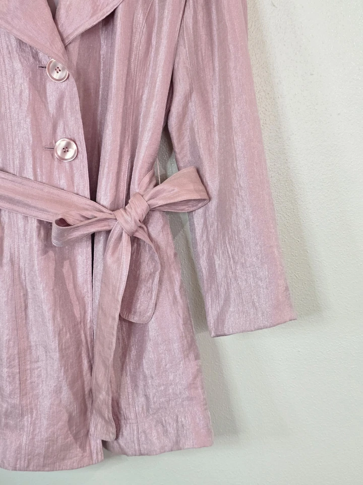 Trench coat Nine West rosa brillante con cinturón para mujer talla grande bolsillos elegante Foto 4 de 4
