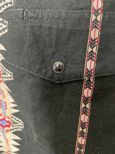 VTG Wrangler Western Shirt Large Black Aztec Pearl Snap Rodeo Southwest Checotah - Picture 7 of 9