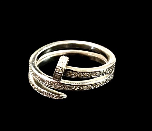 925 Sterling Silver Sparkly CZ Wrap Nail Ring Size 7 - 8 NEW