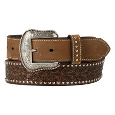 Nocona Men's Floral Embossed Brown Leather Western Belt N210008402