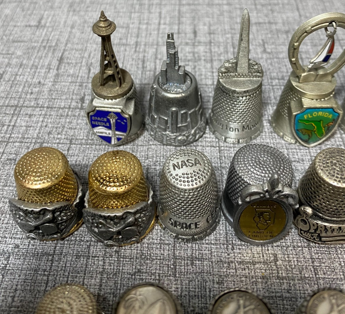 Vintage Lot of 34 Travel State City Landmarks Souvenir Metal Pewter Thimbles