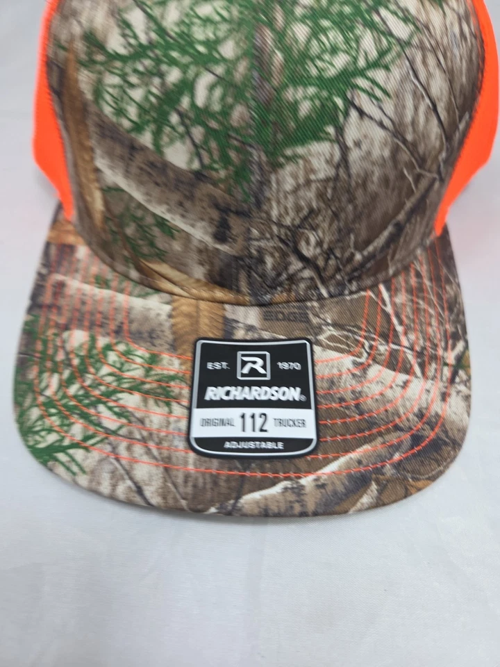 Richardson Camo Trucker Hat Blaze Orange Mesh Outdoorsman Hunting Cap Adjustable - Image 2 of 4