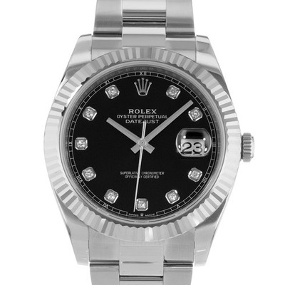 Rolex Datejust 41 126334 Black Diamond Fluted White Gold Steel Oyster Mens Watch
