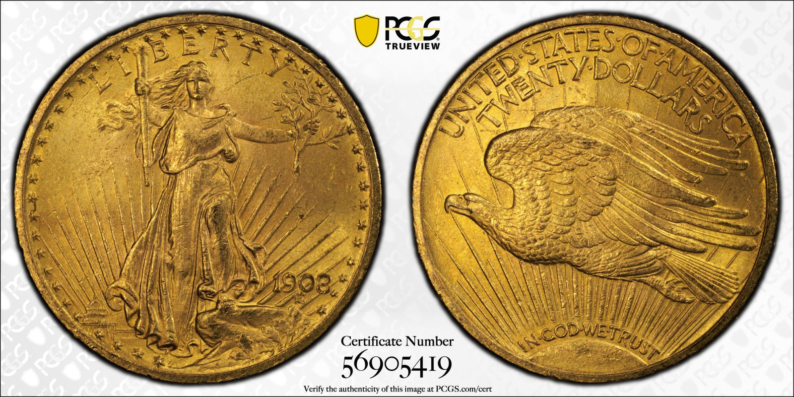 1908 Saint Gaudens Double Eagle PCGS MS-63 Motto
