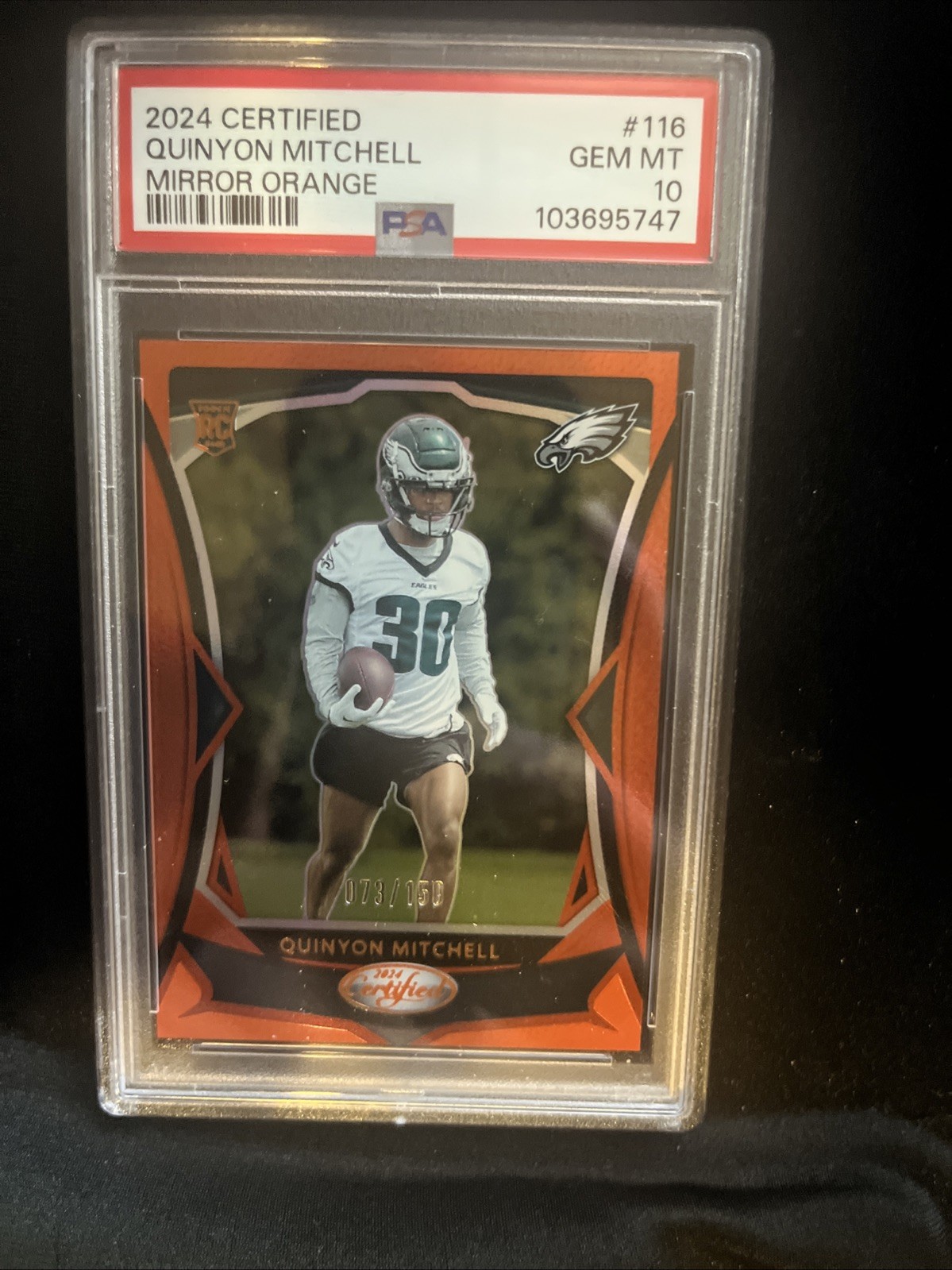2024 Panini Certified Quinyon Mitchell Mirror Orange Rookie RC /150 #116 Eagles