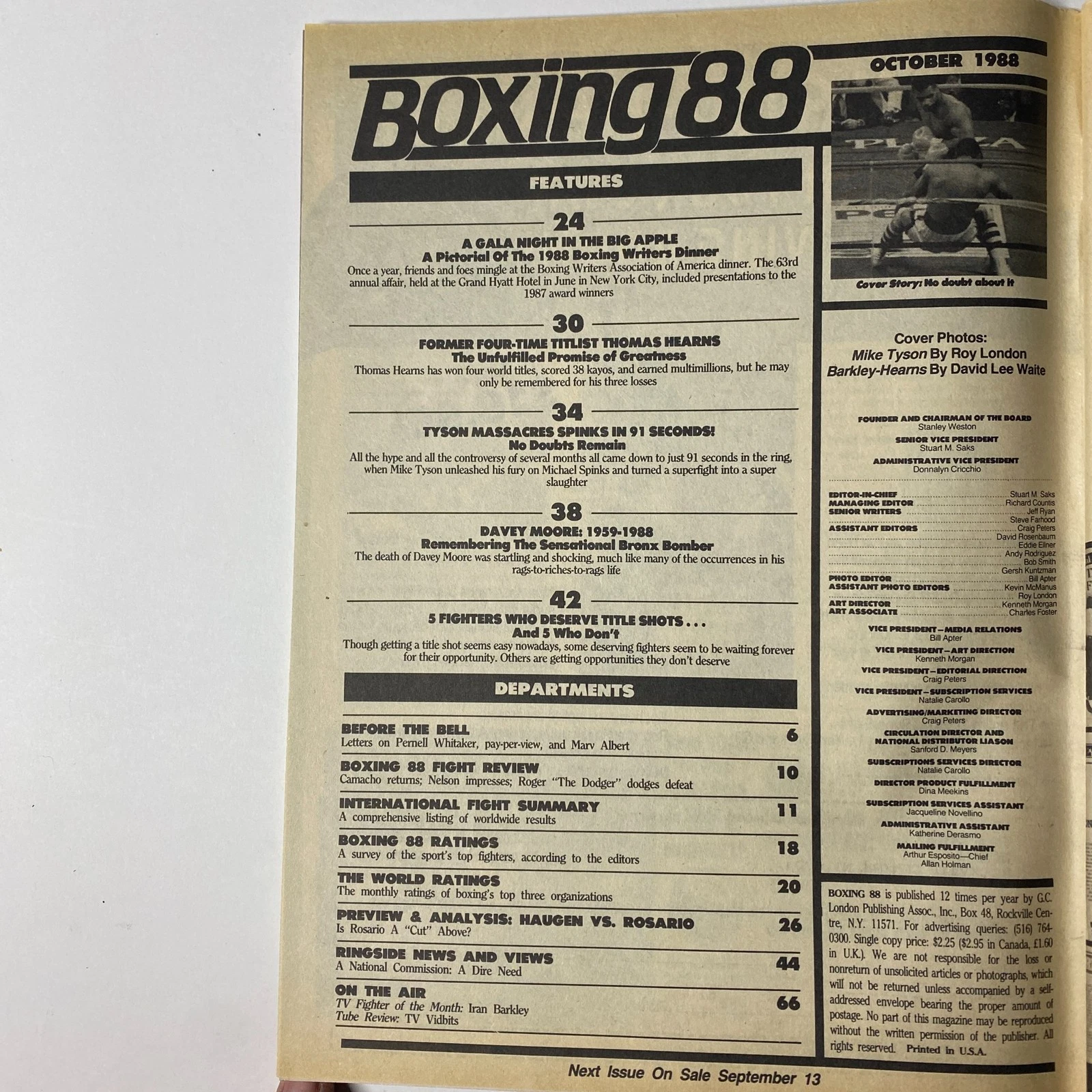 Boxing 88 Magazine October 1988 Mike Tyson Cover No Label - 画像2/2