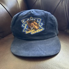 Vintage Joe Camel Cigarette Smooth Character Navy Blue Corduroy Snapback Cap Hat