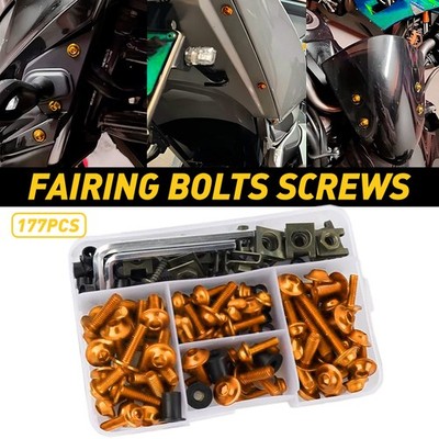177PCS Fairing Gold Bolt Kit Fender Bodywork Windshield Screws Set Universal
