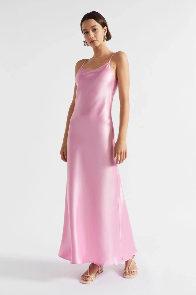 AS NEW Gorgeous Seed Heritage Satin Maxi Slip Dress Pink Gin Size 6/8