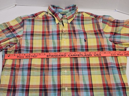 Camisa Ralph Lauren Botón Para Hombres XL Calce Clásico Manga Corta Lino Madrás Cuadros - Imagen 7 de 10