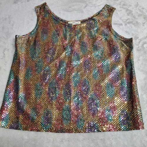 Vintage Eva Laurel Petites PXL Pailletten Tank Top transparent Top Festival Party Retro