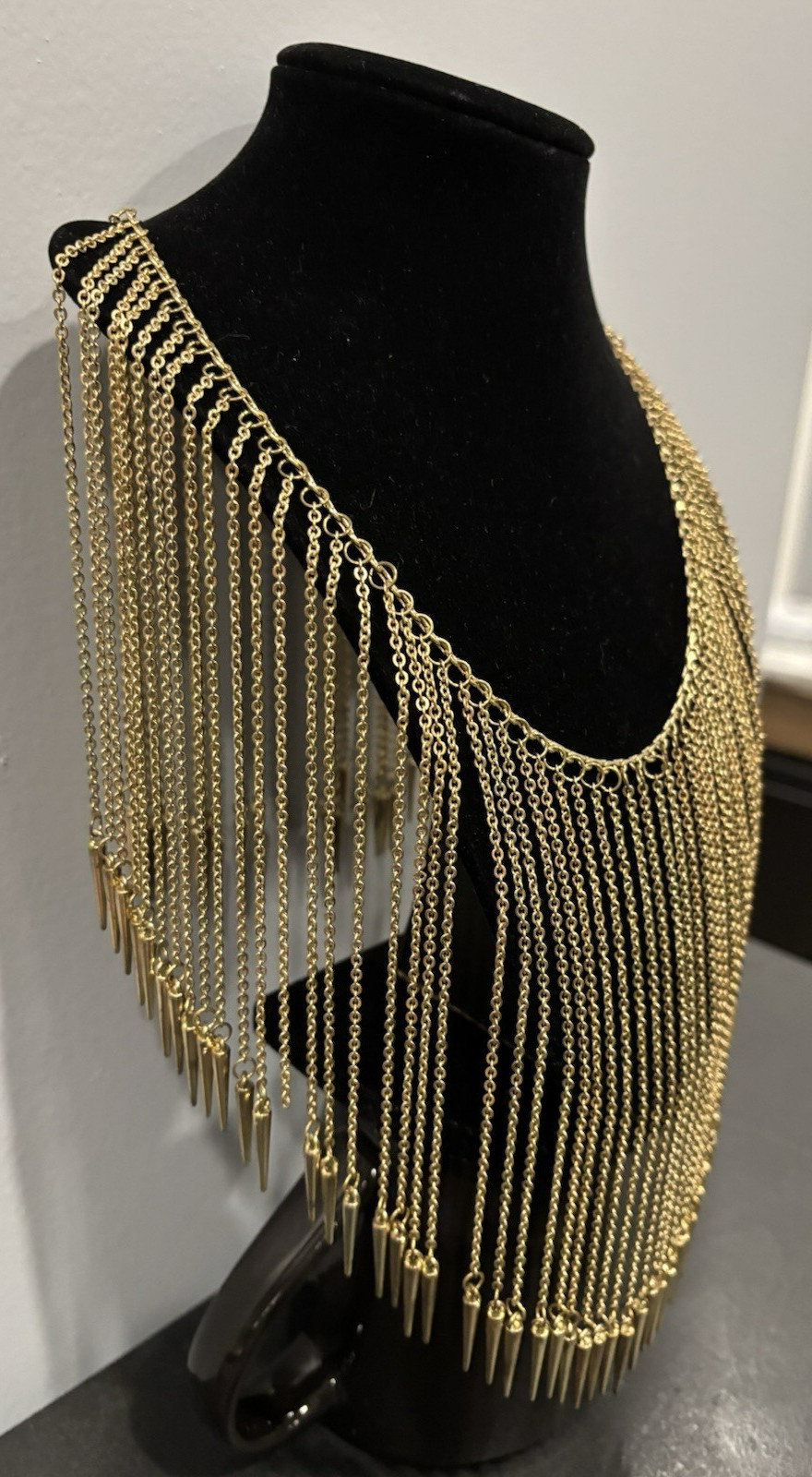 HEAVY Gold Tone Statement Multichain Waterfall Bi… - image 2