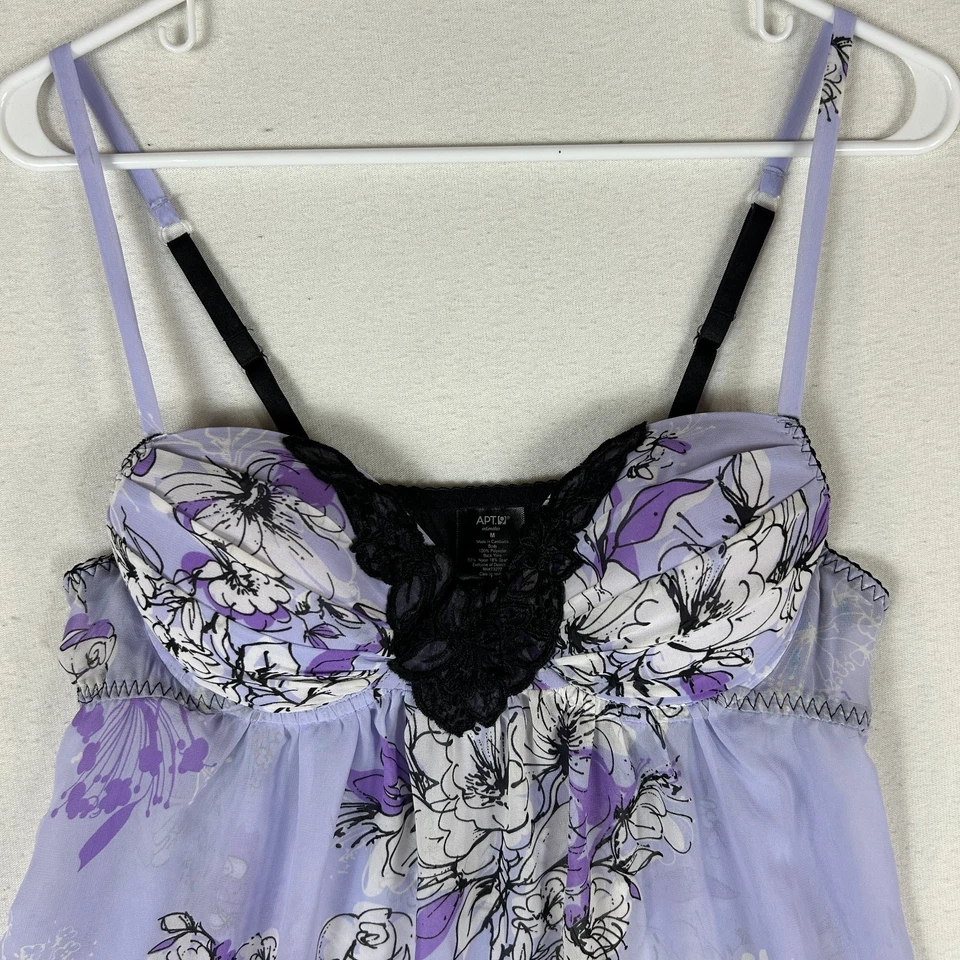 Apt.9 Intimates Babydoll Vestido Sin Mangas Mujer Mediano Púrpura Floral Chemise Lencería Foto 2 de 4