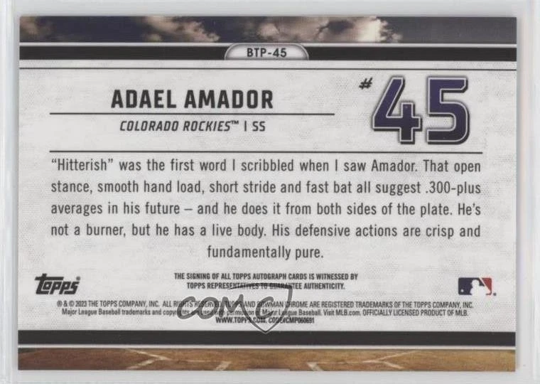 2023 Bowman Bowman Scouts Top 100 Auto /99 Adael Amador #BTP-45 Auto - Image 2 of 2