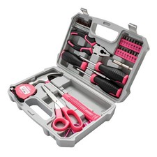 42-Piece Pink Tool Set, Pink Hand Tools Kit for Women, DIY Tool Box Household