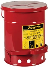 Justrite 6 Gallon Galvanized Steel Oily Waste Can, 16" x 12" Metal Oil Rag Safet