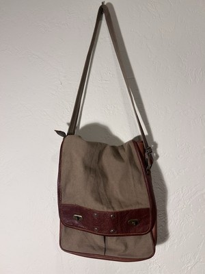 Converse Messenger Bag Brown Leather Canvas Crossbody Satchel Vintage Style RARE