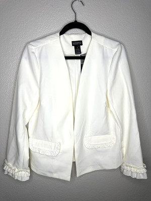 NEW SOHO Apparel Ltd Blazer Womens Medium Jacket Pockets Ruffle Trim Open Front