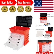 Compact Red Storage Tool Box With 4 Interchangeable Trays - Easy Carry Handle Compact Red Storage Tool Box With 4 Interchangeable Trays - Easy Carry Handle
