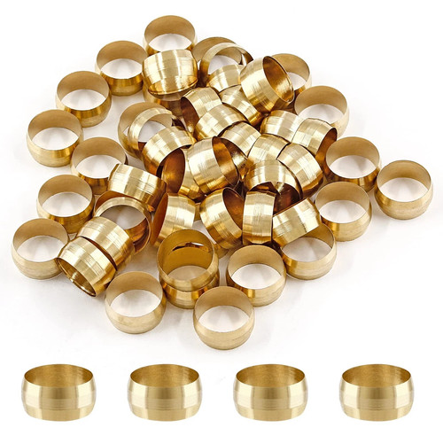 50Pcs Brass Compression Fitting, 1/2" Tube OD Compression Sleeves Ferrules Brass