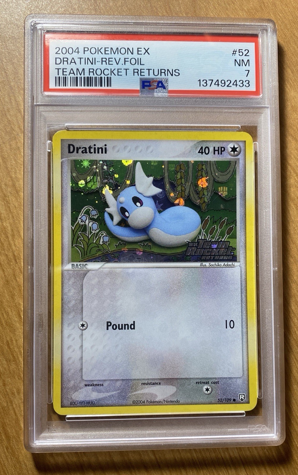 Dratini 2004 Pokemom EX Team Rocket Returns Reverse Holo Stamped 52/109 PSA 7 NM